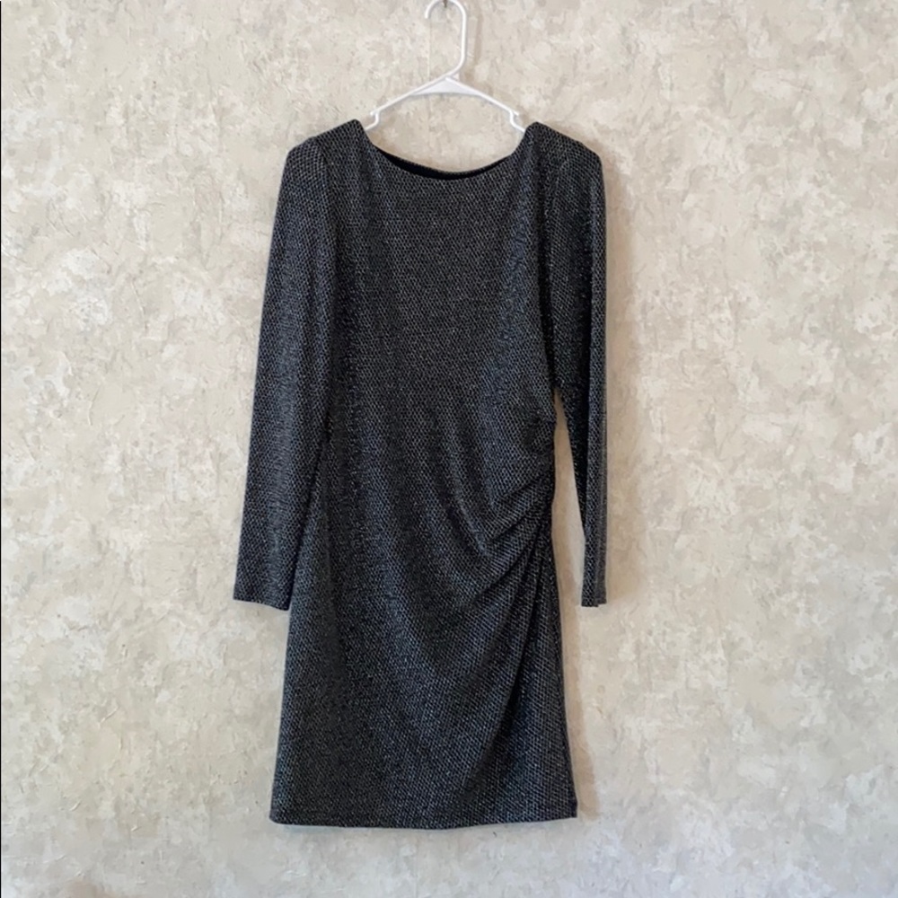 LAUREN Black sparkle long sleeve dress